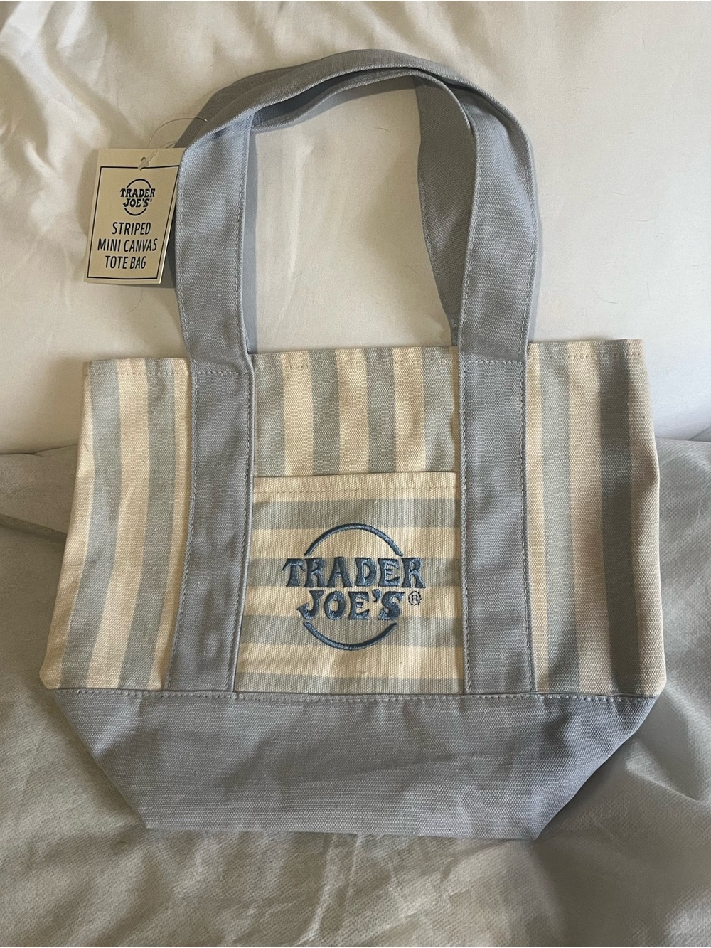 Set of 4 Trader Joe's mini Striped Canvas Tote Bags full set